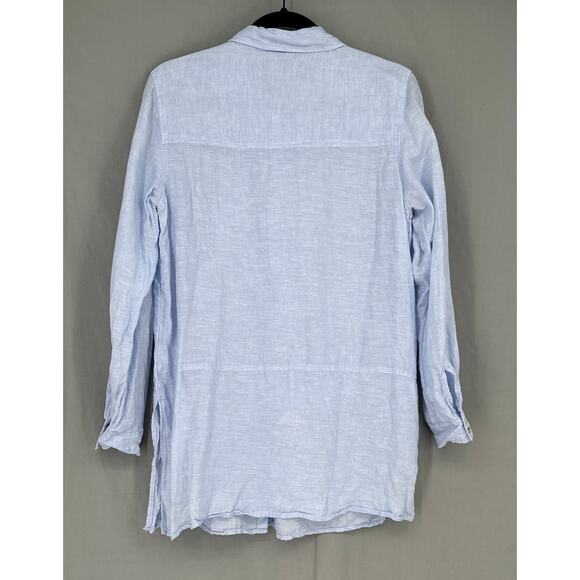 Tahari Top Womens Medium Blue Linen Button Tunic Shirt Classic Coastal Beach - Picture 3 of 8